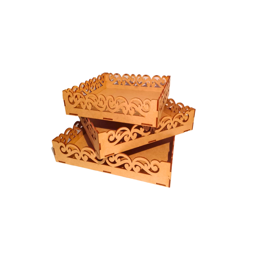 Kit Festa Provençal Arabesco bandejas arabesco para docinhos Mdf Cru 3 Peças Promoção envio imediato