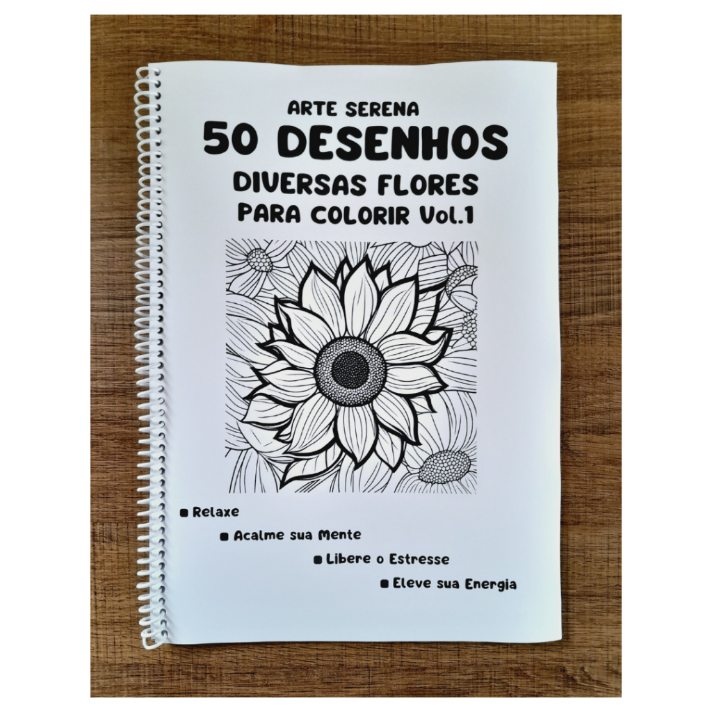 Desenhos de Flores Para Colorir - 50  Diversas Flores para Colorir Volume 1 - 2 Desenhos por Folha - Folha A4