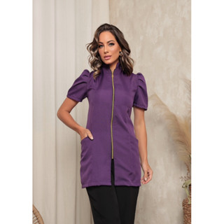 Jaleco Feminino Manga Curta Bufante Zíper Mara Roxo