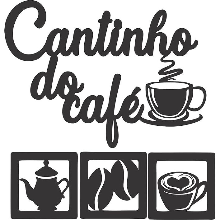 Quadro Aplique de Parede Cantinho Do Café Kit 4 Peças Decoração Cozinha Mdf 3mm Preto