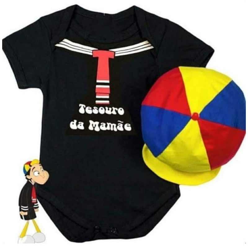 Body Bebê Temático kiko e Chaves Kit Body + Boina Mesversario
