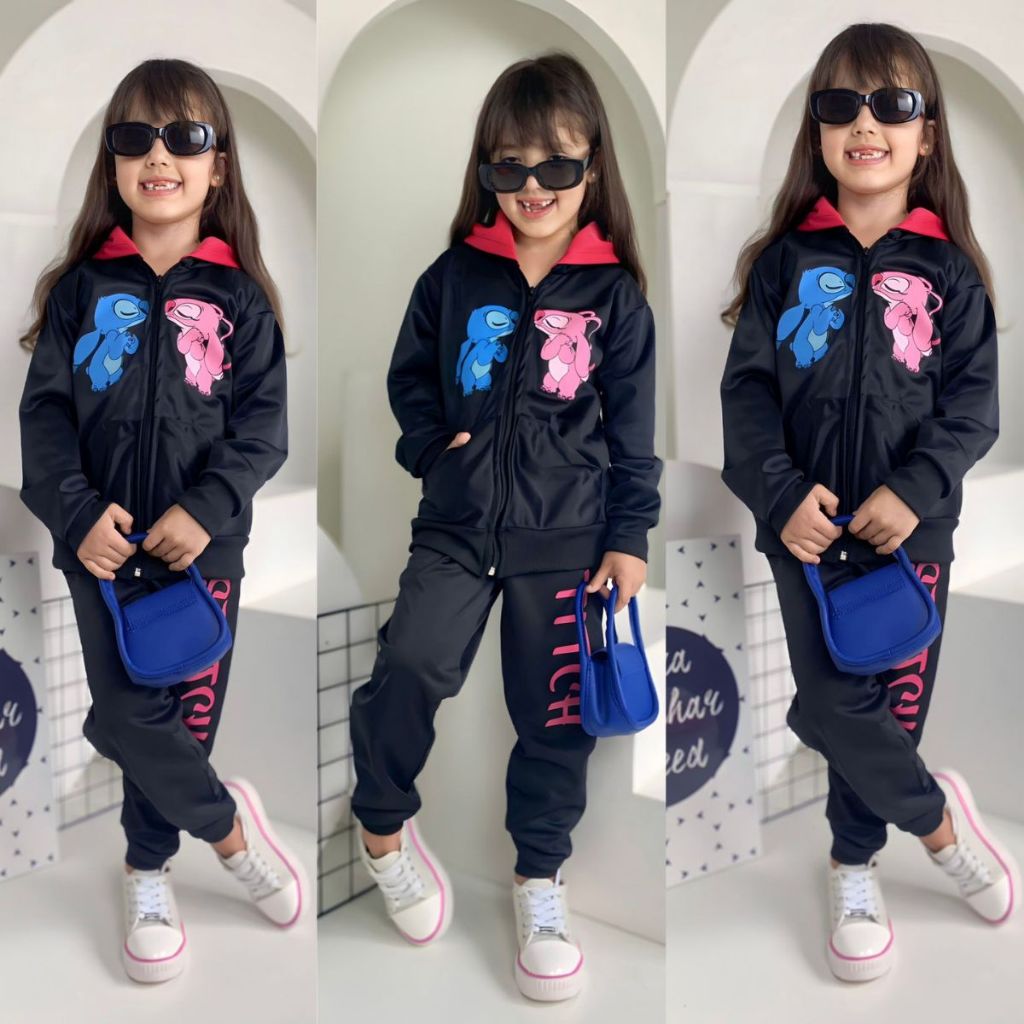 Conjunto Infantil Feminino  Kit Blusa E Calça Moletom Chimpa Flanelado Lilo Stitch