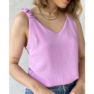 Blusa Regata Feminino Alça Larga Com elastico Latex Cor Lisa