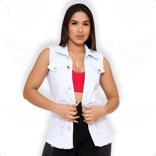 Max Colete Jeans Feminino Destroyed - EWF Jeans - Branco em Oferta na Shopee