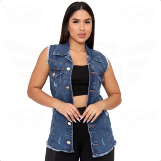 Max Colete Jeans Feminino Destroyed - EWF Jeans - Marmorizado