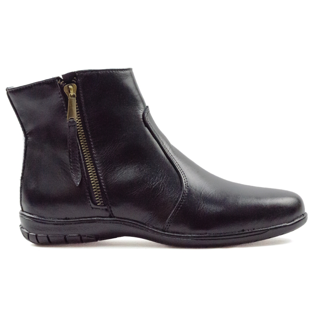 Bota feminina coturno cano curto em couro legitimo com ziper lateral solado baixo para rodeio e festas