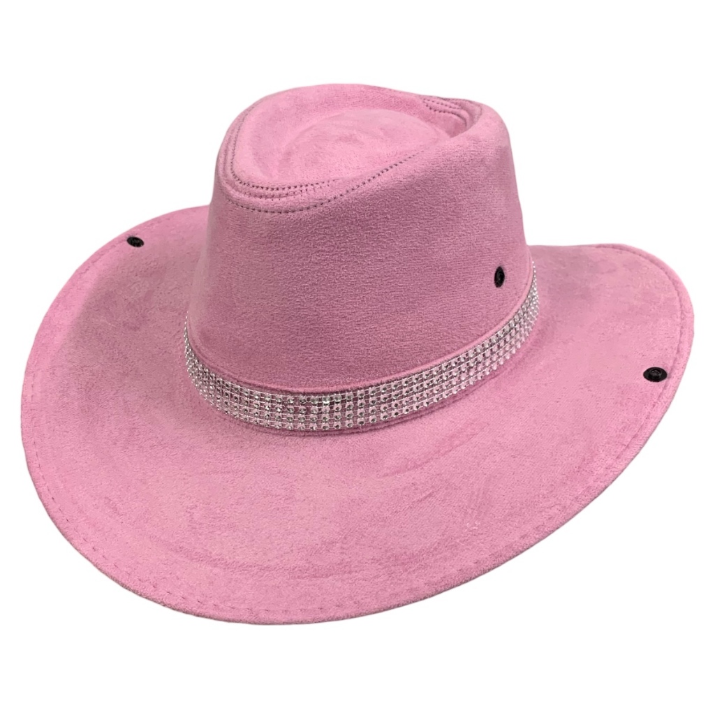 Chapéu cowboy boiadeira de camurça com faixa de brilho estilo Ana Castela