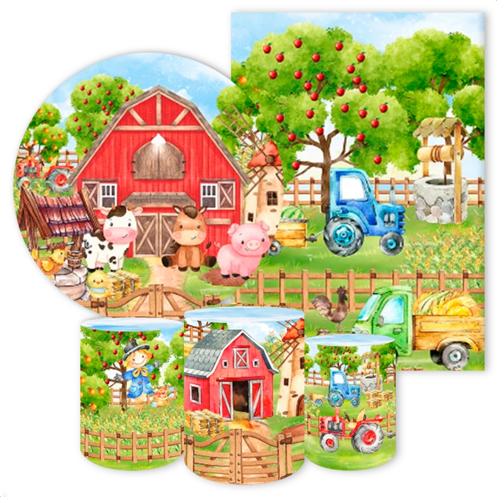 Capas de Painéis, cilindros e Kits completos Sublimados para Festa Tema Fazendinha em Oferta na Shopee