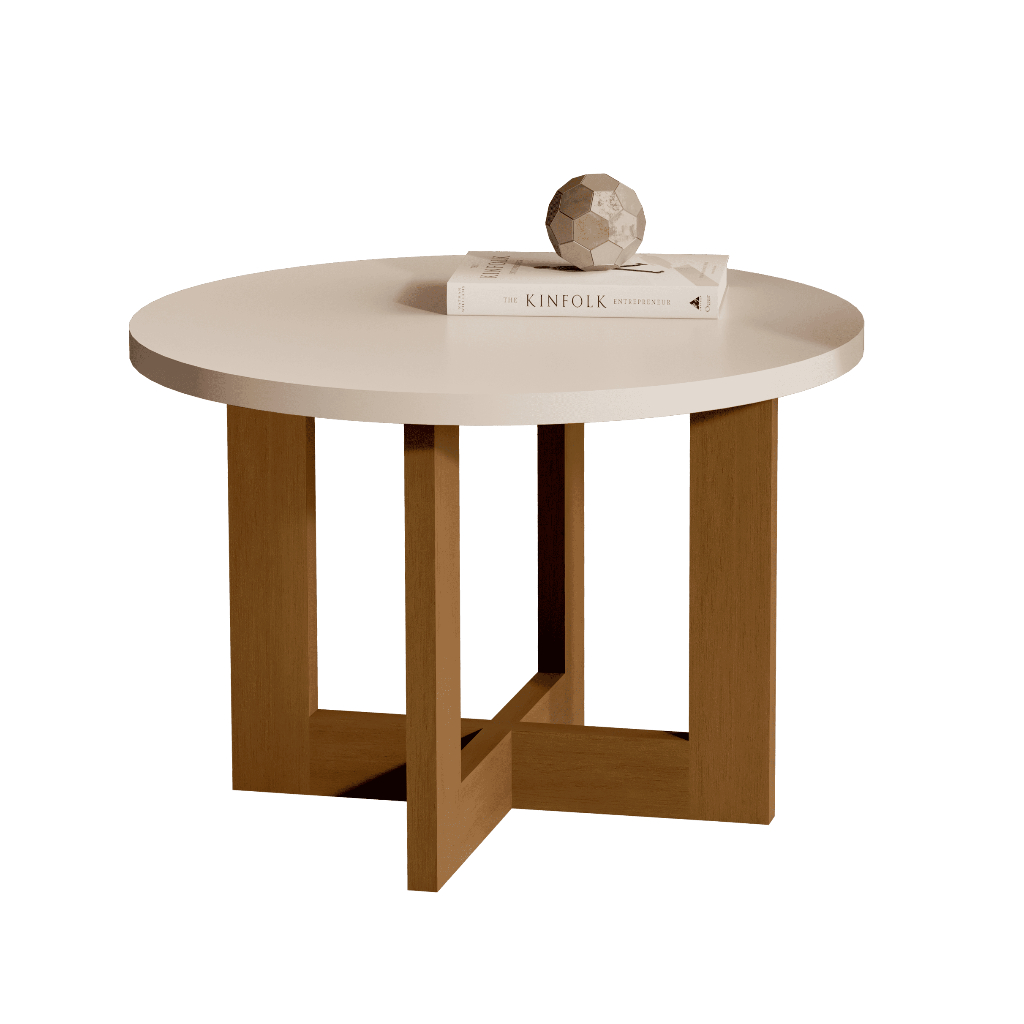 Mesa de Centro Decorativa Redonda com Tampo em MDF e Pés em Madeira - Ideal para Sala de E...