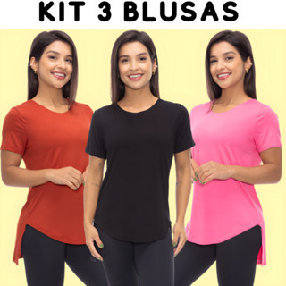 Kit 3 Blusas Mullet Feminina T-shirt Sobre Legging Tapa Bumbum Viscolycra Academia Fitness Blogueira