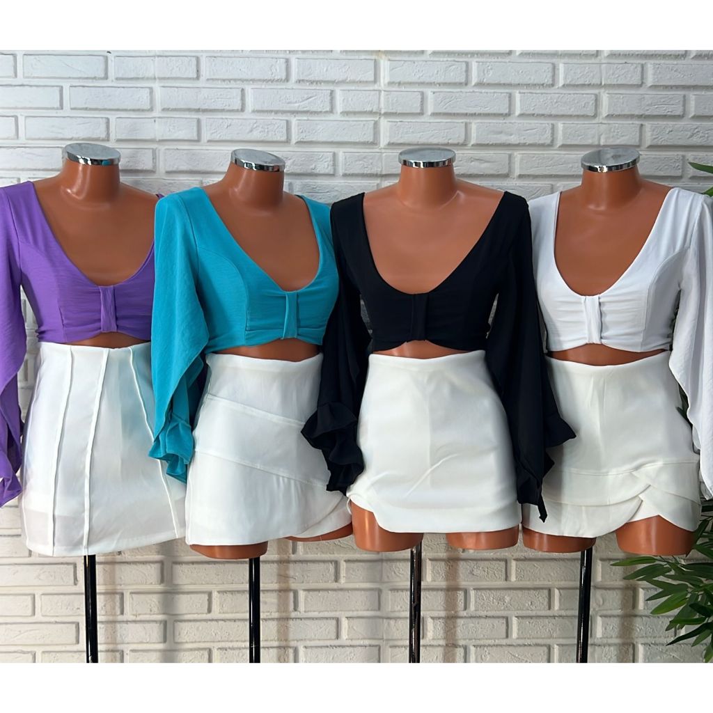 Cropped Rosana Manga Longa Com Detalhe