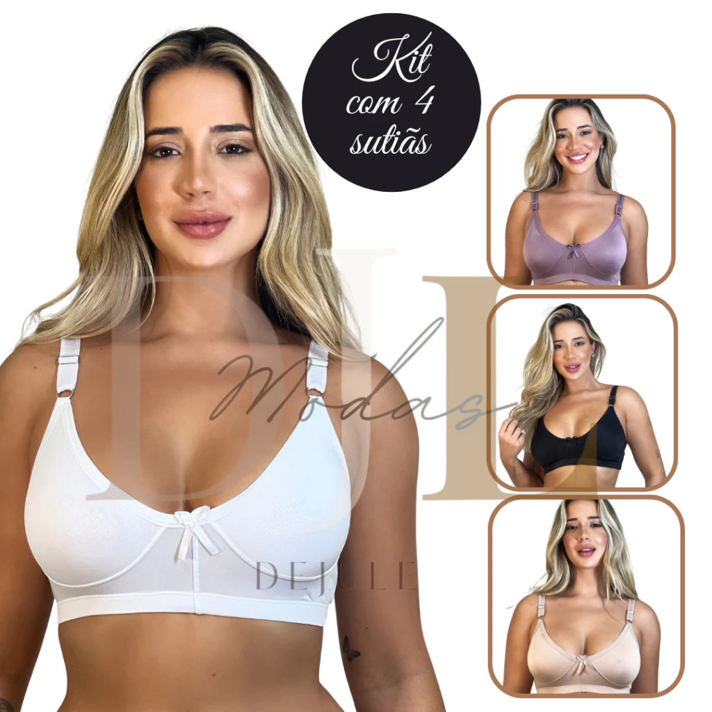 Kit 4 REFORÇADO Sutiãs Sustentação Sem Bojo Alça Larga Soutien Reforçado Microfibra Sutian Varejo — imagem 1