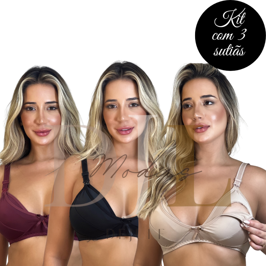 kit 3 Soutien Sutiã Para Amamentação em Microfibra de Poliéster pós parto maternidade kit 3 Soutien Sutiã Para Amamentação em Microfibra de Poliéster pós parto maternidade