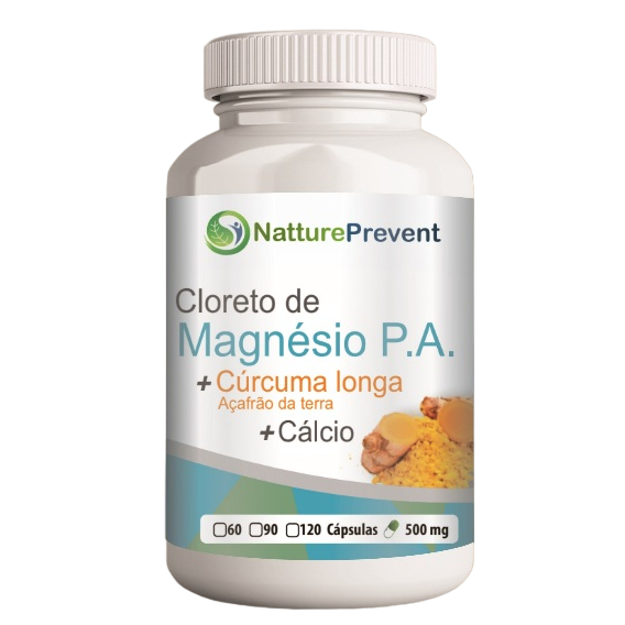 Cloreto de Magnésio + Cúrcuma Longa + Cálcio 60 / 90 / 120 Cápsulas 500mg - suplemento alimentar natural