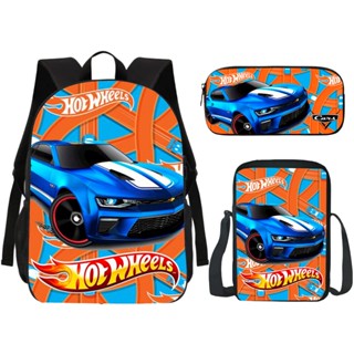 Kit Mochila Escolar, Lancheira e Estojo Carrinhos Infantil Desenhos Séries Hot Wheels Volta as Aulas