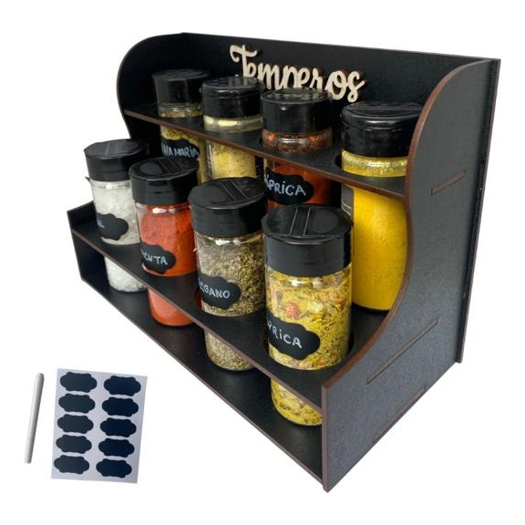 Porta Temperos 8 Potes Mesa Parede em Mdf Pintado Pote tempero Condimentos Mandimentos Original