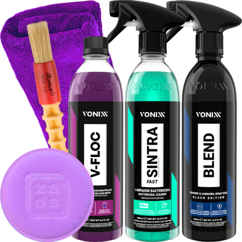 Kit Shampoo V-Floc pH Neutro Cera Blend Black Spray Sintra Fast Vonixx em Oferta na Shopee