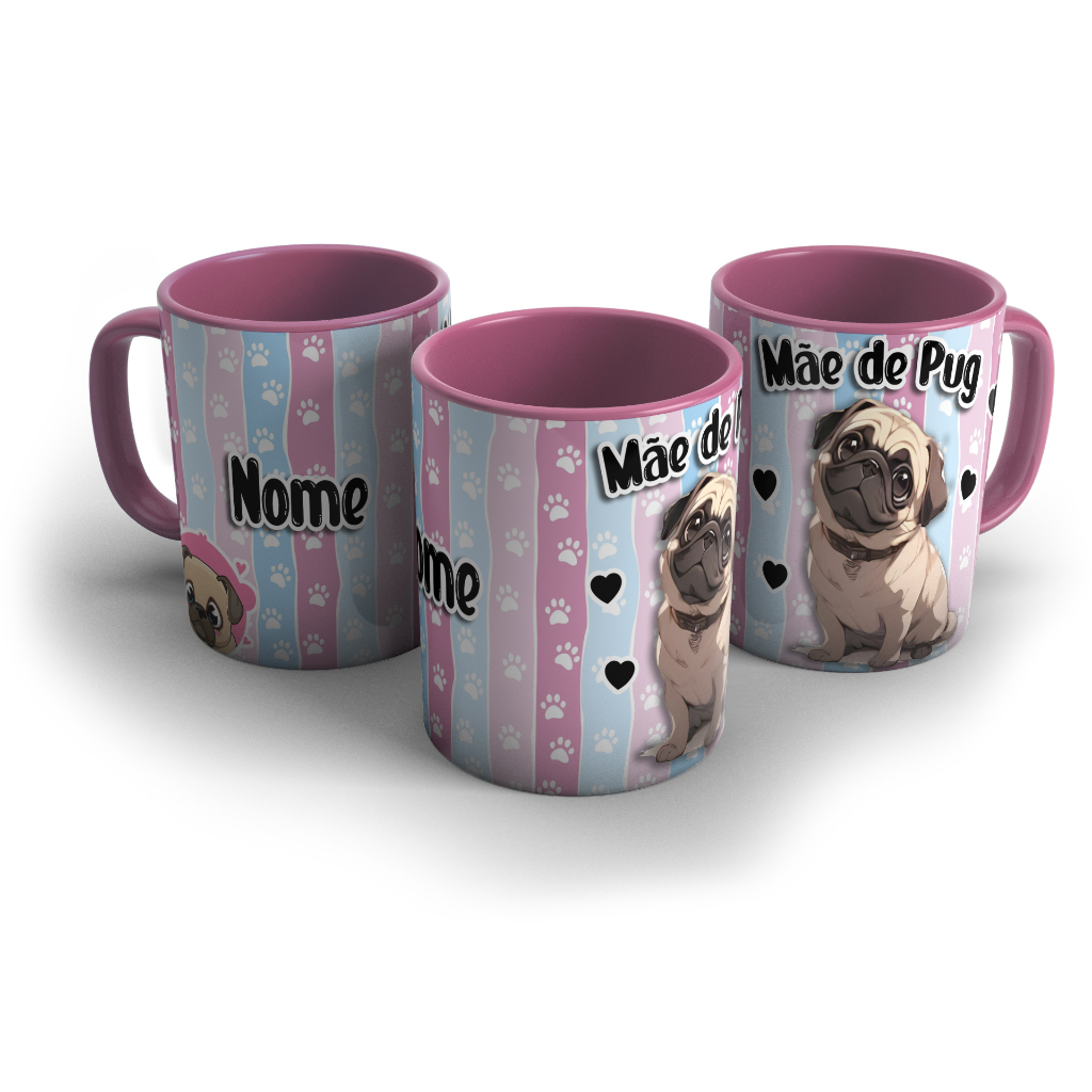 Caneca Xícara Personalizada Divertida Mãe de Pug Pai de pug
