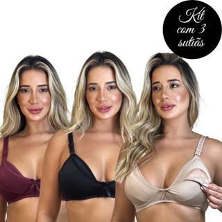 kit 3 Sutiã Para Amamentação em Microfibra de Poliéster pós parto maternidade tic tac em Oferta na Shopee