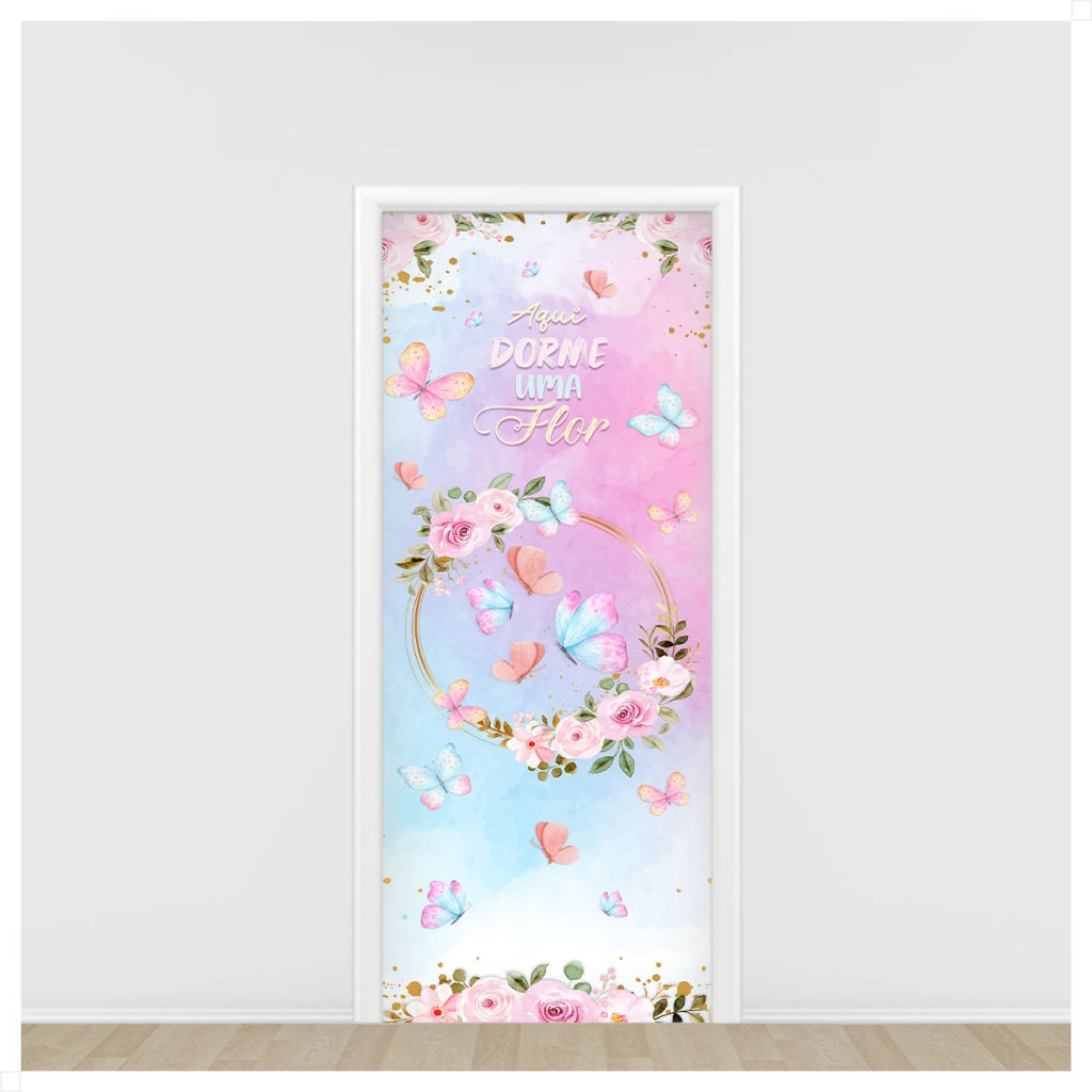 Painel Retangular Festa Jardim De Borboletas Porta Decorativo Tecido 0,85x2,10m - ANV-2943 em Oferta na Shopee