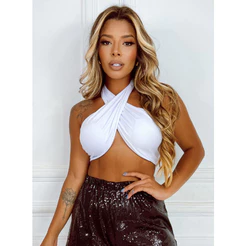 Top Cropped Transpassado Cruzado Feminino Decote em V Moda Blogueira