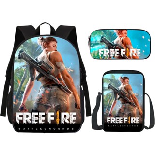 Kit Mochila Escolar, Lancheira e Estojo Game Tiro Ação Infantil Desenhos Séries Jogo Free Fire Volta as Aulas