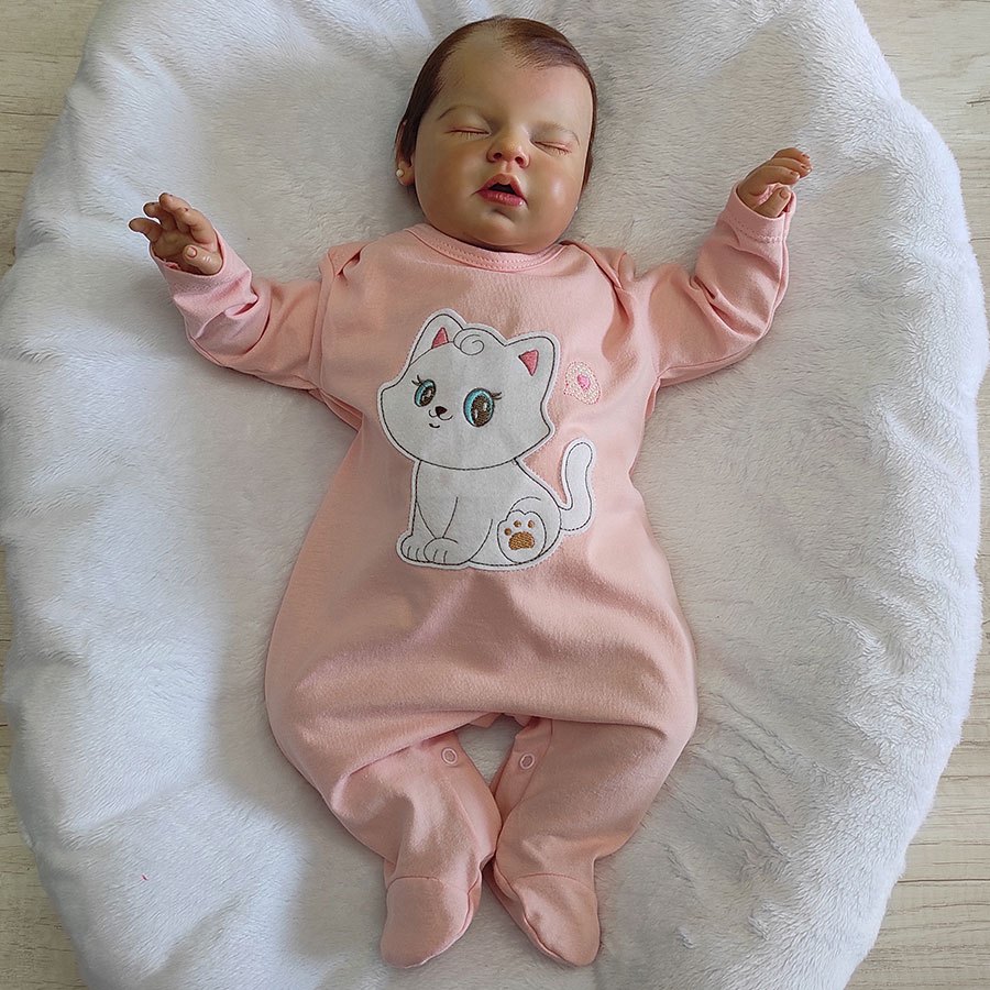 Roupa Macacão Manga Longa Transpasse nos Ombros Bebê Menina Malha com Bordado Fofinho Tamanho RN/P/M