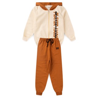 Conjunto Moletom Peluciado Infantil Masculino Ready To Play - Off-White