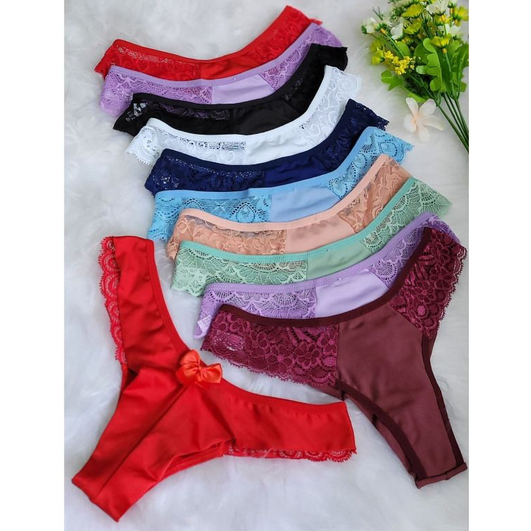 Kit 10 Calcinhas Feminina Fio Dental Duplo Renda Não Marca na Roupa Fitness em Oferta na Shopee