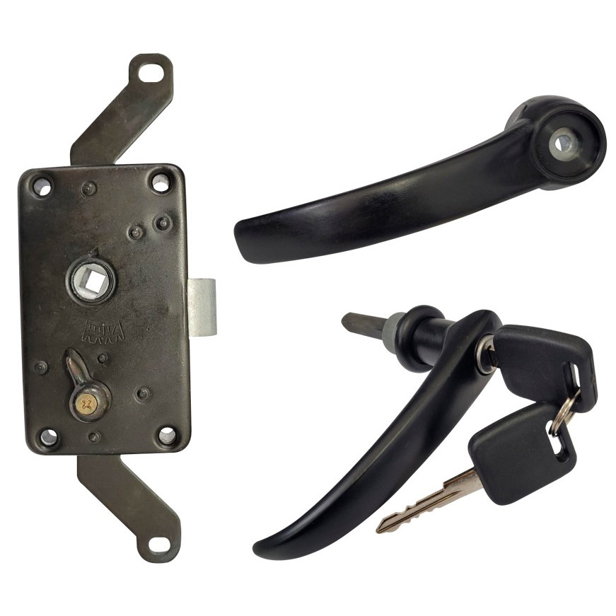 Kit de Tranca com Trava Cremona da Porta Lateral de Correr mais Maçaneta Interna e Externa com Chaves Volkswagen Kombi Clipper Modelos de 1984 até 1997