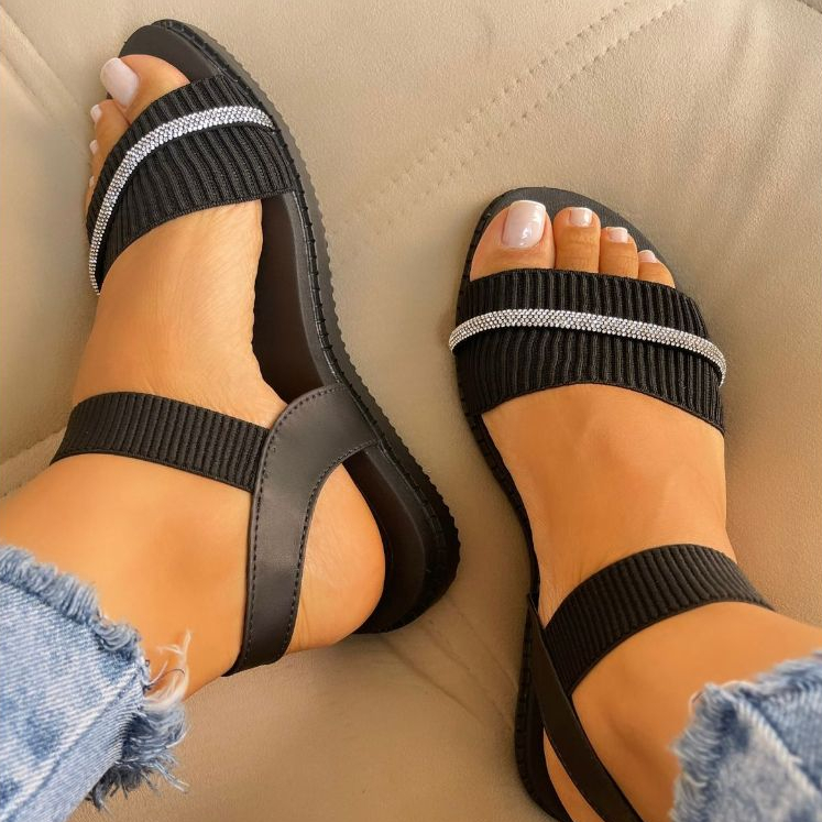 Sandalia rasteirinha elastico calce facil com strass pedras luxo confortavél papete presente natal ano novo em Oferta na Shopee