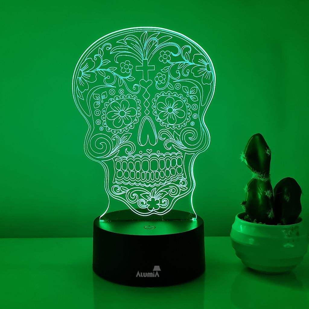 Abajur Luminária Decorativa Caveira Mexicana Decorativa Para Presente Decoração De Quarto Infantil Gamer Geek Sala