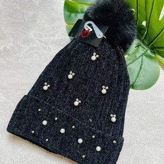 Touca Pérola Pompom Inverno Aveludada Feminina Forrada - Gorro de Lã Forrada de Pelinho Aveludado Tamanho Único Ideal para o Inverno Frio