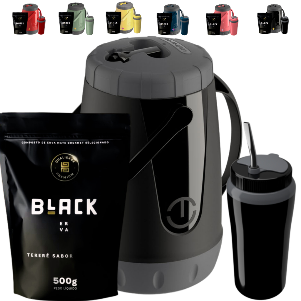 Kit Completo Tereré Garrafa Pávia Unitermi Copo Térmico Com Bomba Inox  Erva Black Erva Mate Escolha