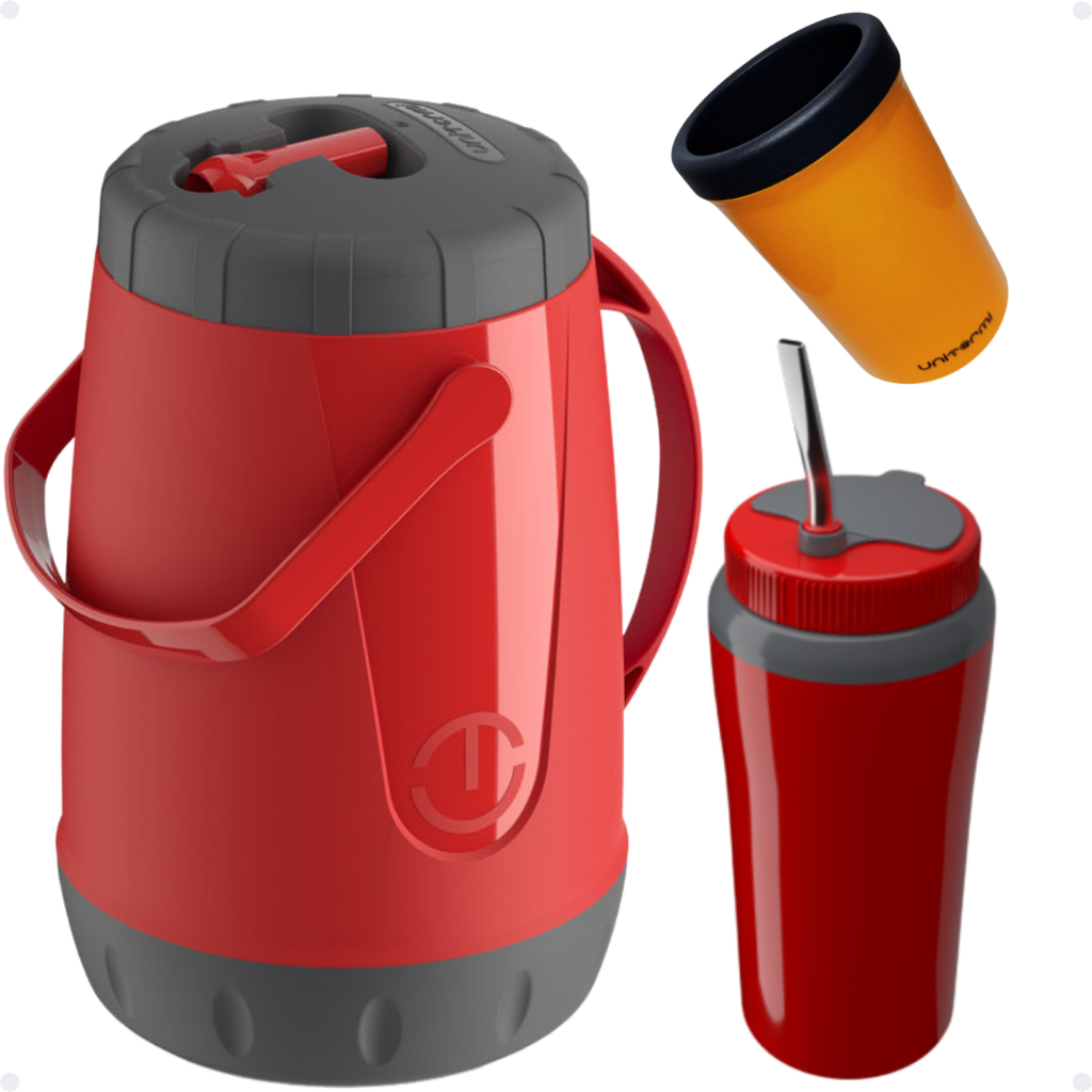 Kit Garrafa Jarra Pávia Garrafão 2,5 Litros + Copo Térmico 650ML com Bomba Inox Tereré Porta Lata