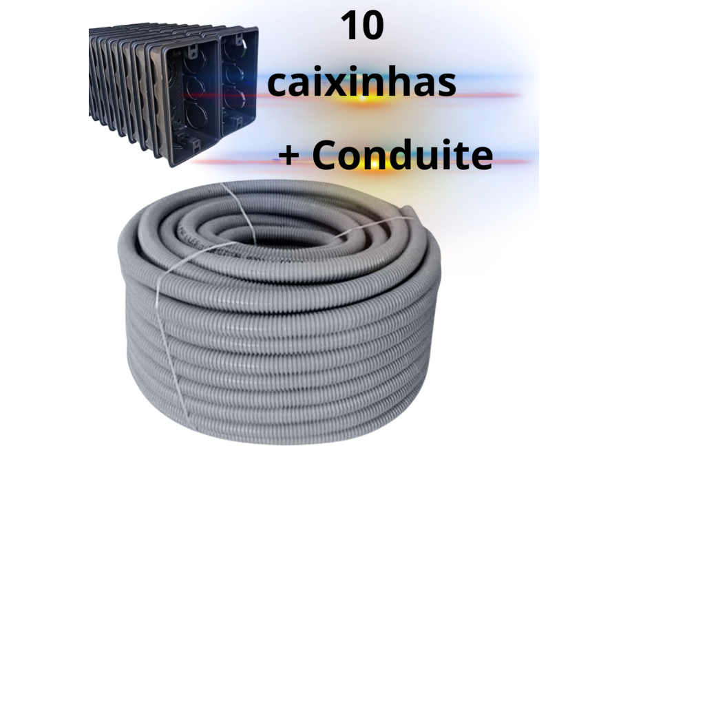 Conduite Corrugado Reforçado Canduite cinza 3/4 + 10 Caixinhas preta 4x2