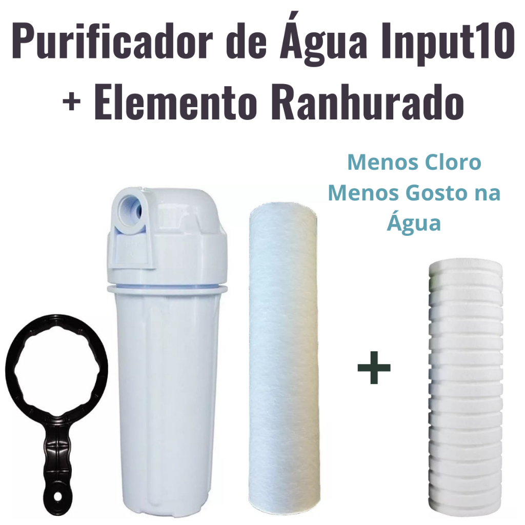 Filtro Carcaça Universal Caixa de Água e Cavalete de Entrada e Saida Completo + 1 Elemento Ranhurado