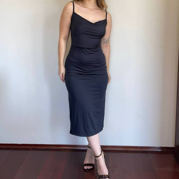 Vestido Midi Romantic Com Fendas Laterais Alça com regulagem em Oferta na Shopee