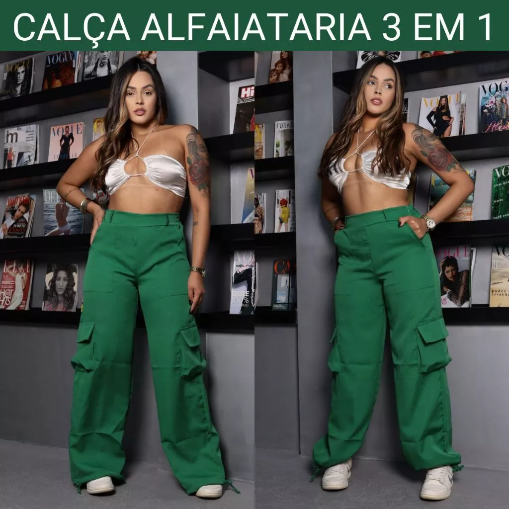 Calça Jogger Feminina Pantalona 4 Bolsos Calça Cargo Tecido Alfaiataria Linha Premium Abertura na Cintura Ziper — imagem 1
