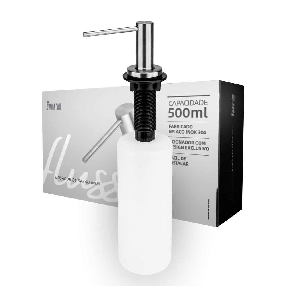 Dispenser Dosador De Sabão Porta Detergente Embutir Iura Fluss Bancada Inox Escovado 500ml em Oferta na Shopee