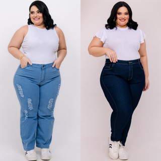 Kit 2 Calça Jeans Plus Size Feminina com Lycra Cintura Alta