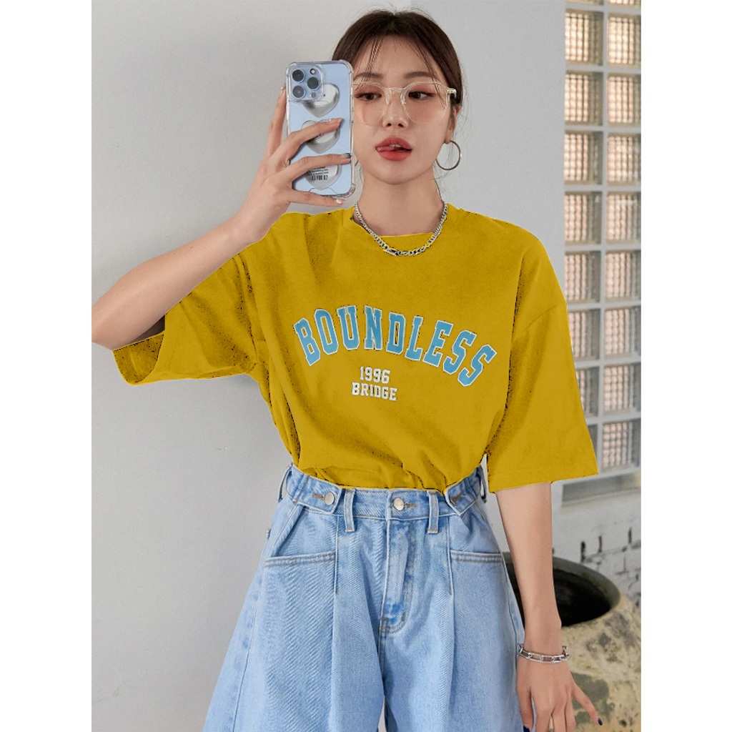 Camiseta Oversized Streetwear Plus Size Aesthetic Estampada Frase Boundless 1996 Bridge Blusa T-Shi