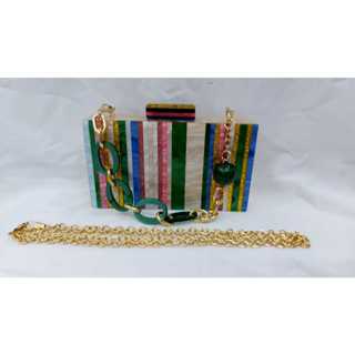 Bolsa Clutch de Festa Acrílico Colorido Listras em Oferta na Shopee