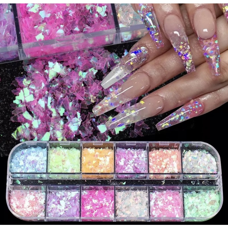 kit glitter Flake coloridas em decoração manicure Nail art