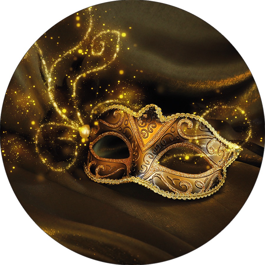 Painel De Festa Redondo Em Tecido - Máscara Preta Dourada 002 em Oferta na Shopee