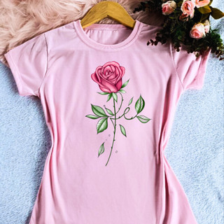 Camiseta feminina blusa camisa t shirt fé flor rosa