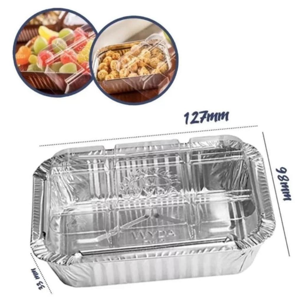 Bandeja Marmita Alumínio 220ml Tampa Pet Retangular C/100un