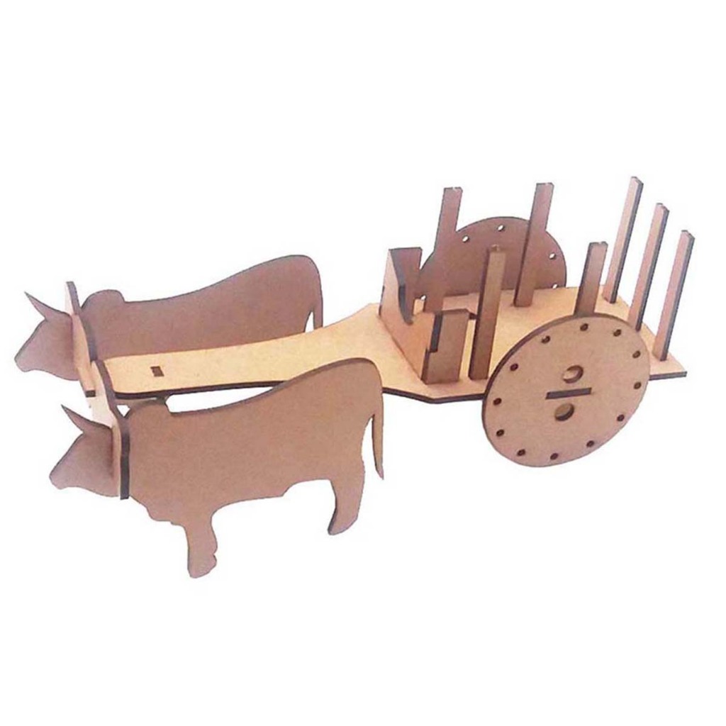 Kit 4 carroça carro de Boi 26,5 cm mdf cru Quebra Cabeça 3D suporte apoio para mini garrafa festa country fazendinha