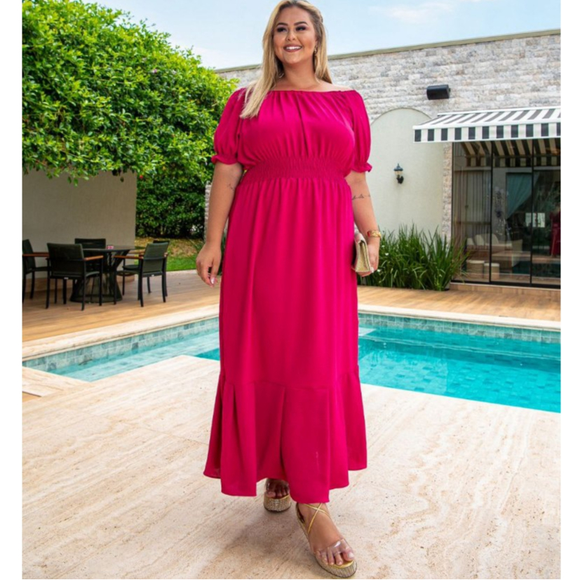 Vestido Feminino Plus Size Curve Longo Ciganinha Lastex