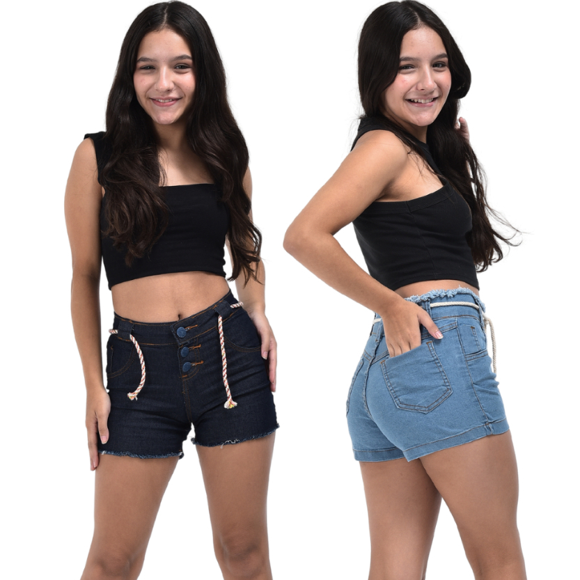 Short jeans de menina infantil juvenil com cinto cordinha 10 ao 16